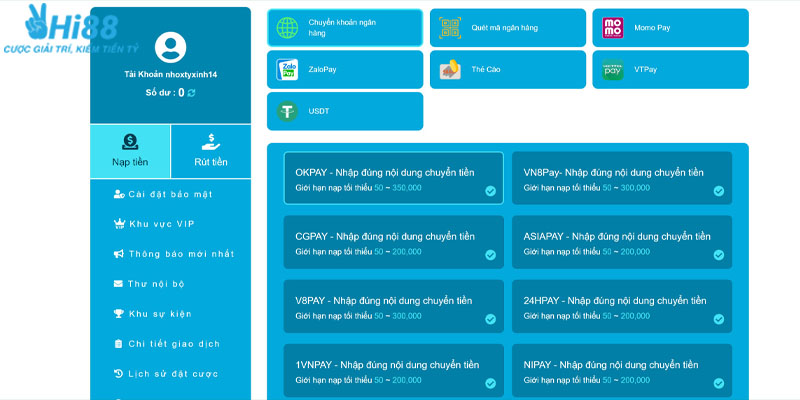 Các phương thức nạp tiền phổ biến, mới nhất 2025